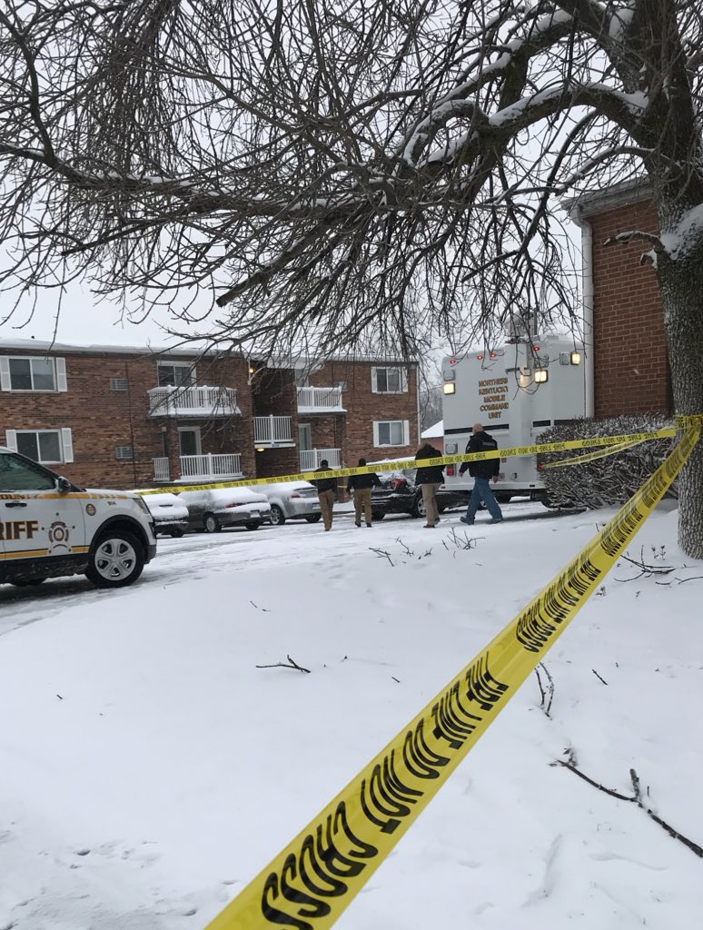 Coroner in Burlington KY right   looking into the death of 2 people. Man and woman died from gun shot wounds, don't know if it's a murder-suicide or double homicide 