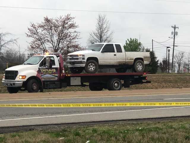 Stolen truck used by Hopkinsville officer shooting suspect James Decoursey being towed from the scene. GMN    