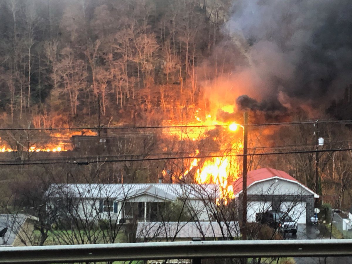 Drone images from this morning show the fiery train derailment in Pikeville, Kentucky. Images courtesy Kentucky Energy and Environment Cabinet