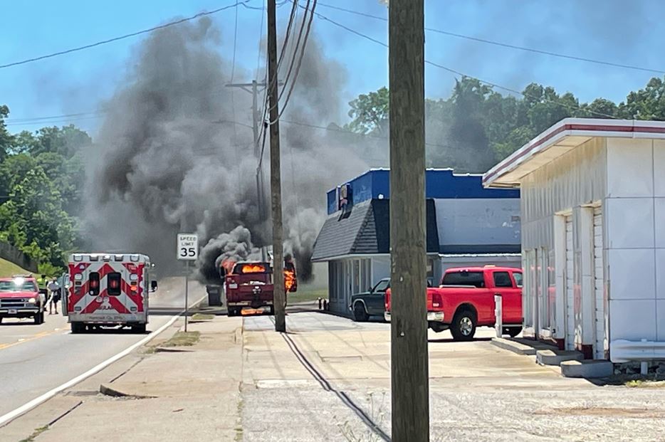 Truck bursts into flames in Hawesville