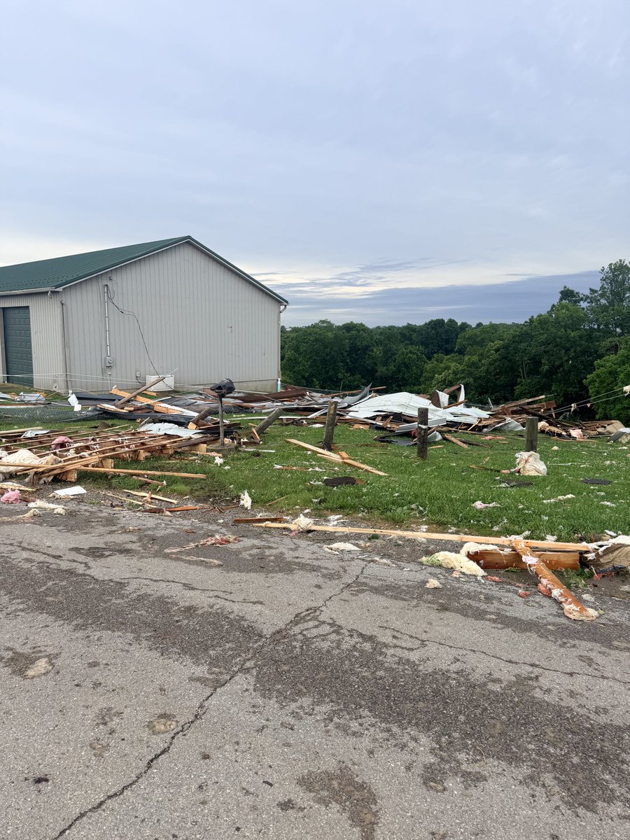 Williamstown, KY and found significant storm damage on Waterworks Rd. This is a body shop. The roof and other debris ended up across the street